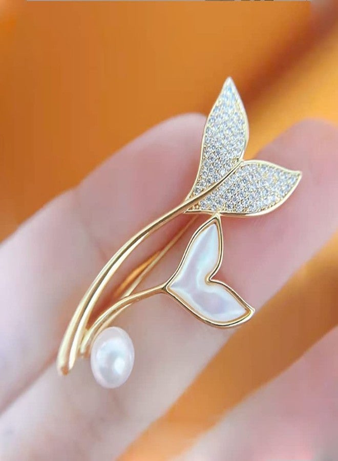 Izpack Golden Plated Mermaid Tail Brooch Pin for Women Girls Cubic Zirconia Faux Pearl Double Fish Tails Pins Clip Lapel Shawl Sweater Scarves Jackets Dress Suit Brooches Pins Fashion Jewelry Gifts Clothes Accessories - Image 5